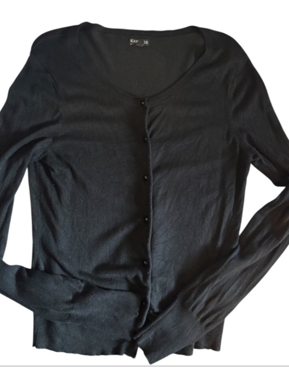 Express Black Short Cardigan Casual Layering Pearl Button Sweater Women's Medium